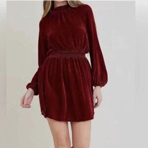 Bella Dahl Velvet Smocked Waist Dress in Burgundy – Size L
